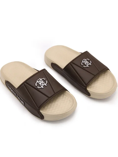 Roberto Cavalli Men's Brown Comfort Slippers – Premium Designer Slip-On Casual Footwear – CH-1014-BRN