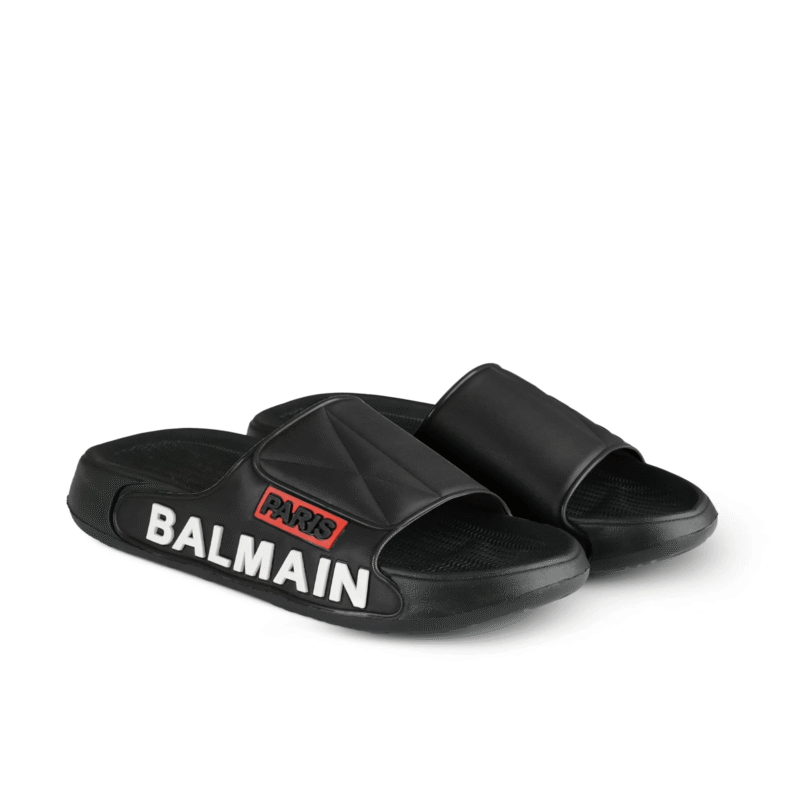 Balmain Paris FK15 Black Slide Slippers – Premium Logo Flip Flops for Men | Luxury Comfort Footwear