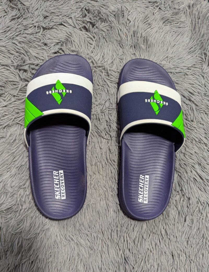 Skechers Recovery Slide Slippers – Black/Red & Navy Blue/Green (Men’s Comfort Footwear)** - Image 6