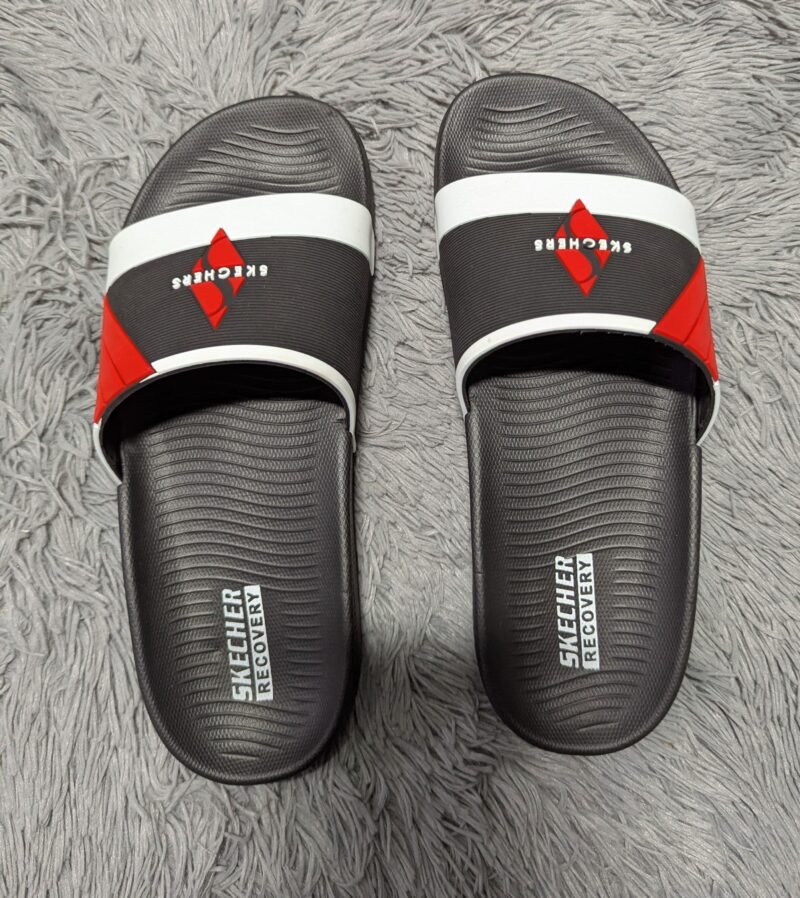 Skechers Recovery Slide Slippers – Black/Red & Navy Blue/Green (Men’s Comfort Footwear)** - Image 4