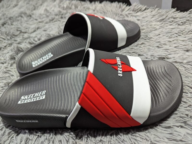 Skechers Recovery Slide Slippers – Black/Red & Navy Blue/Green (Men’s Comfort Footwear)** - Image 3