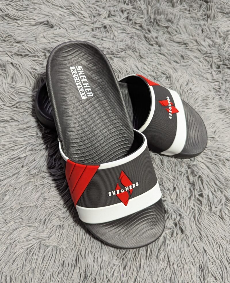 Skechers Recovery Slide Slippers – Black/Red & Navy Blue/Green (Men’s Comfort Footwear)**
